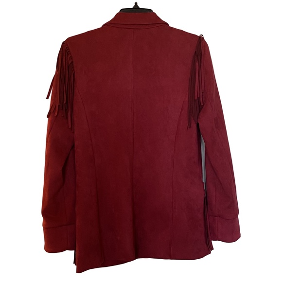 Skies Are Blue Red Faux Suede Fringe Jacket Western Boho XS - Picture 4 of 13